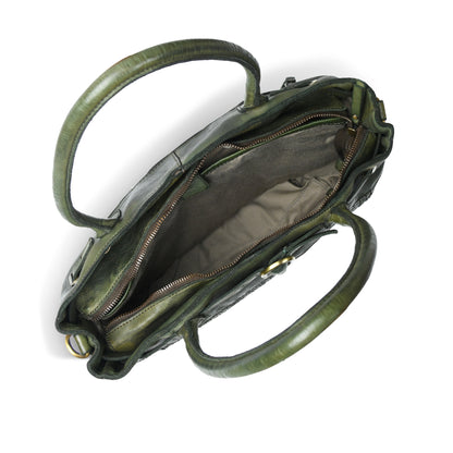 Woven Leather Tote Bag - Olive Green