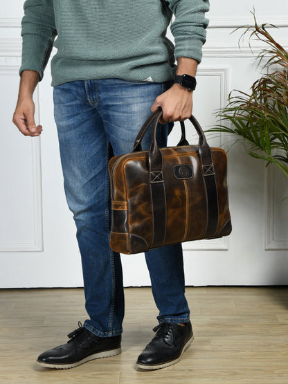 StratoCore Leather Laptop Messenger Bag - Tan Brown