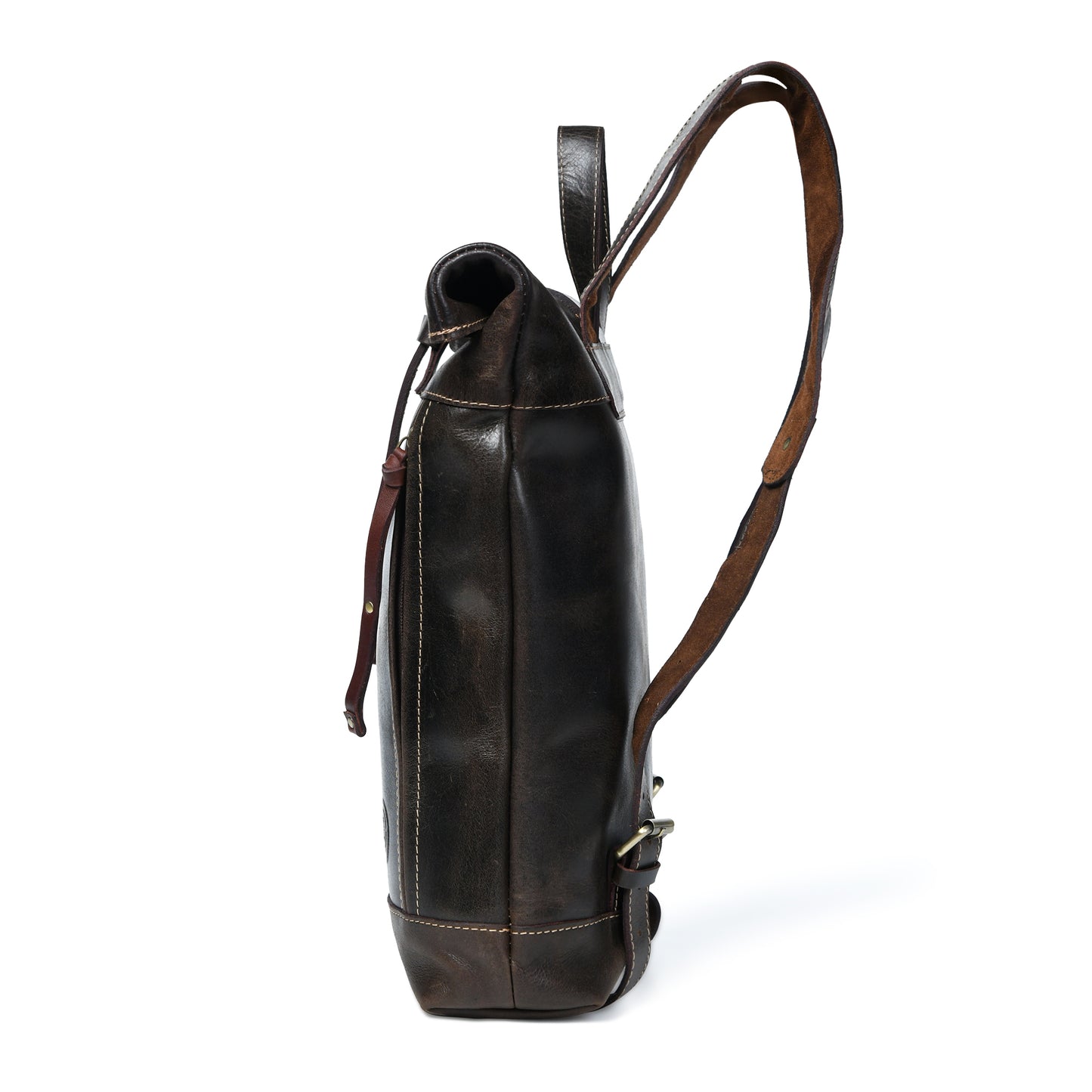 Nomad Roll Top Leather Backpack - Dark Brown