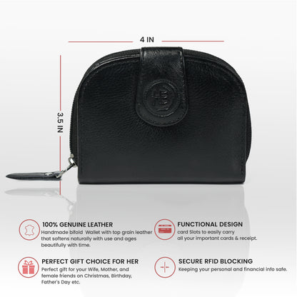 Leather Zip Card Wallet - Black