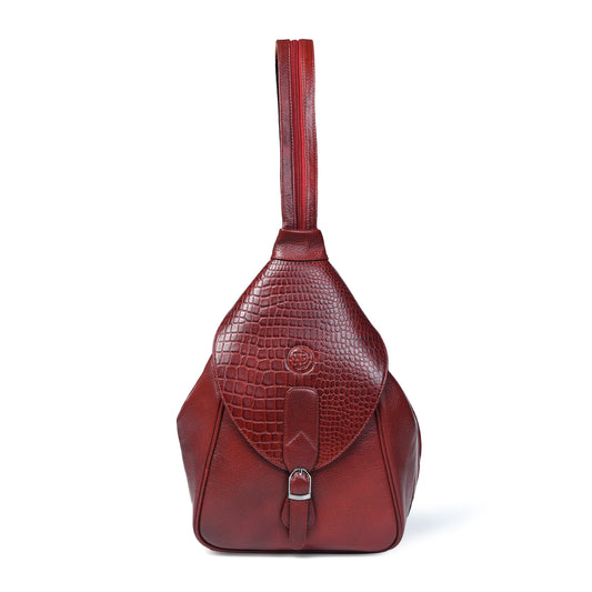 2 in 1 Leather Women Backpack and Shoulder Bag - Maroon Red