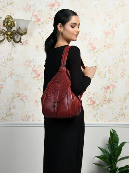 2 in 1 Leather Women Backpack and Shoulder Bag - Maroon Red