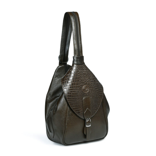 2 in 1 Leather Women Backpack and Shoulder Bag - Mehndi Brown
