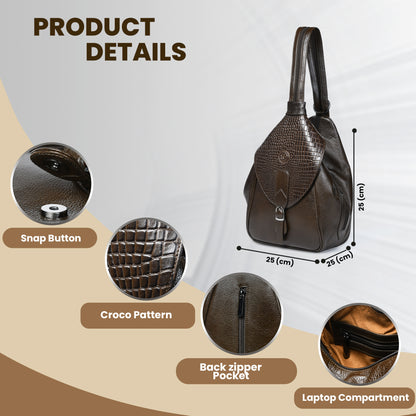 2 in 1 Leather Women Backpack and Shoulder Bag - Mehndi Brown