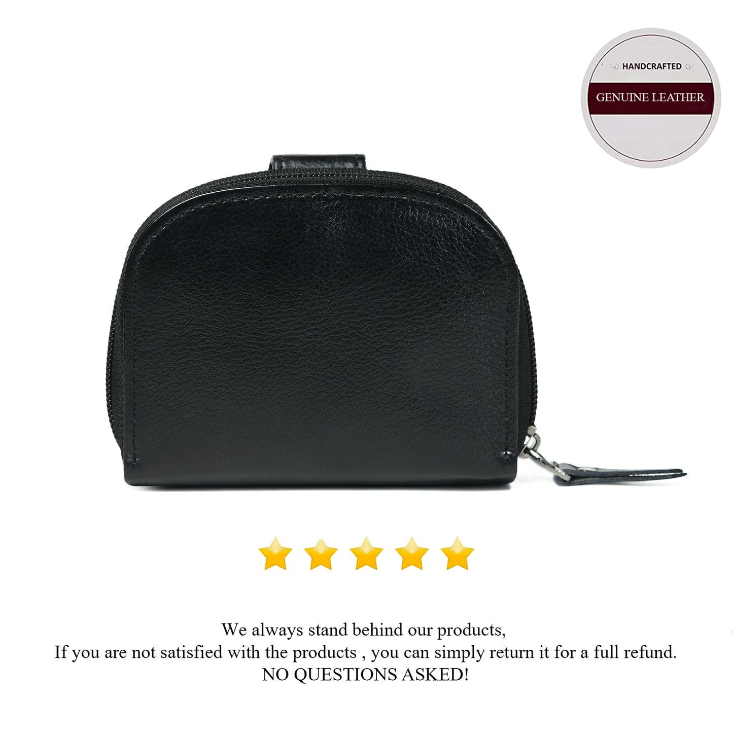 Leather Zip Card Wallet - Black