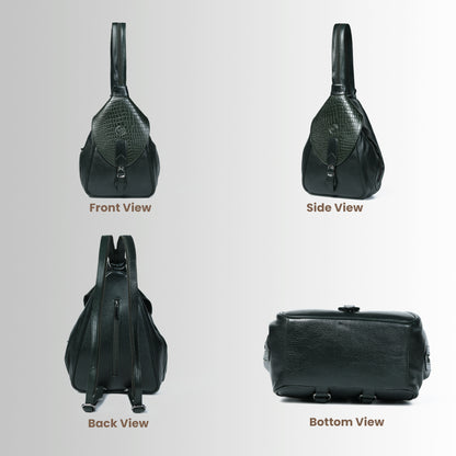 2 in 1 Leather Women Backpack and Shoulder Bag - Forest Green
