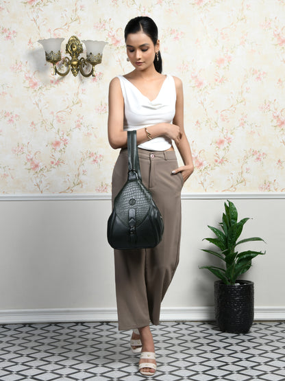 2 in 1 Leather Women Backpack and Shoulder Bag - Forest Green