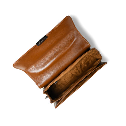 Classic Croco Leather Mini Satchel - Brown