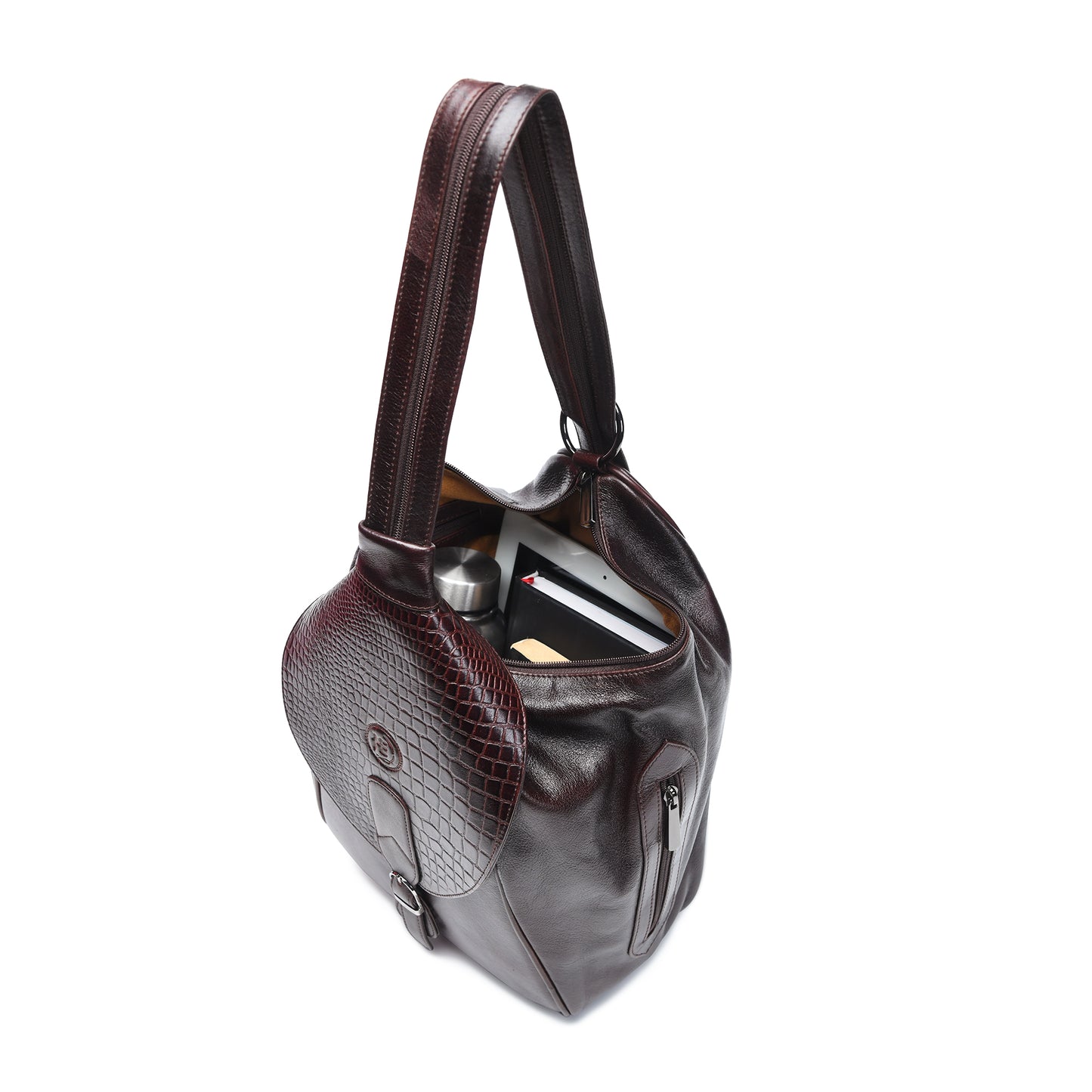 2 in 1 Leather Women Backpack and Shoulder Bag - Dark Brown