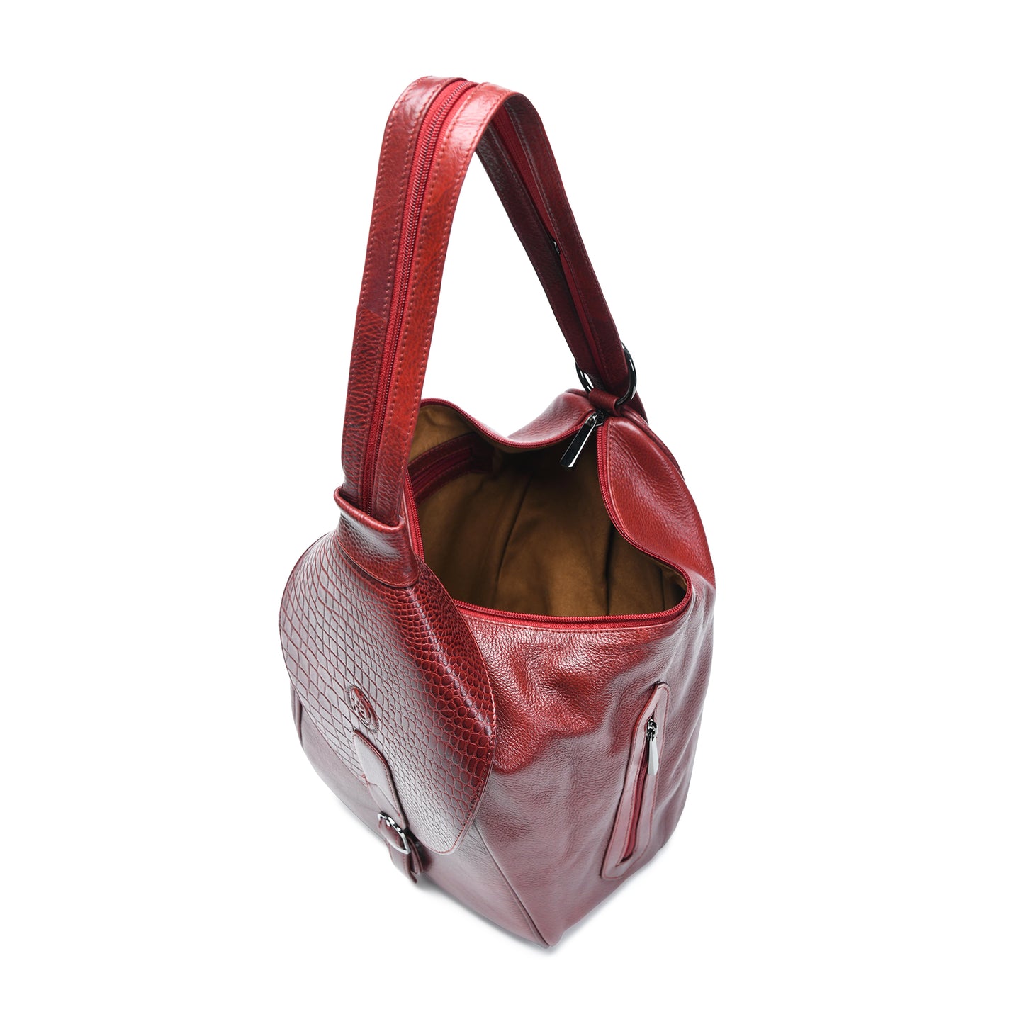 2 in 1 Leather Women Backpack and Shoulder Bag - Maroon Red