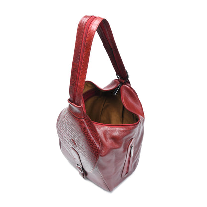 2 in 1 Leather Women Backpack and Shoulder Bag - Maroon Red