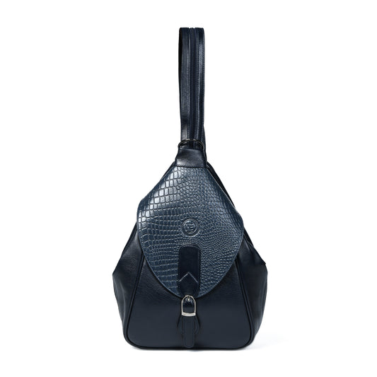 2 in 1 Leather Women Backpack and Shoulder Bag - Navy