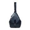 Navy Blue Leather Backpack - front view with croc-embossed flap, handcrafted buffalo leather | Hema Emporium