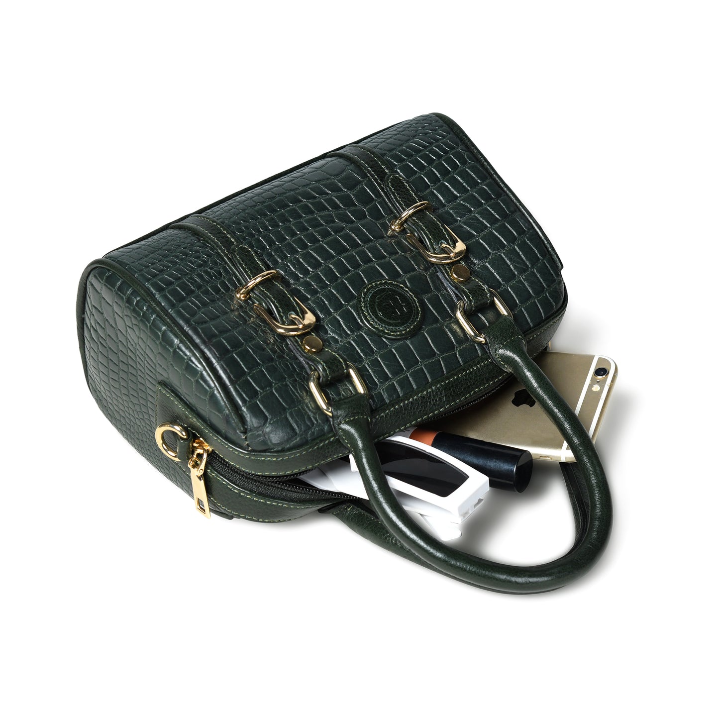 Textured Barrel Satchel - Forest Green