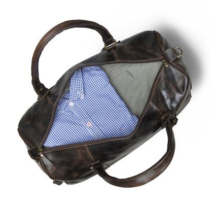 Vintage Leather Duffle Bag -  Dark Brown