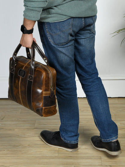 StratoCore Leather Laptop Messenger Bag - Tan Brown