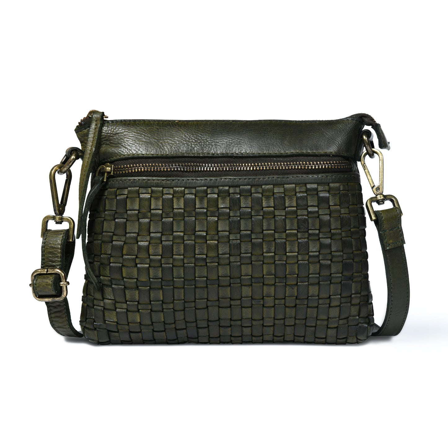 Woven Leather Bag - Olive Green