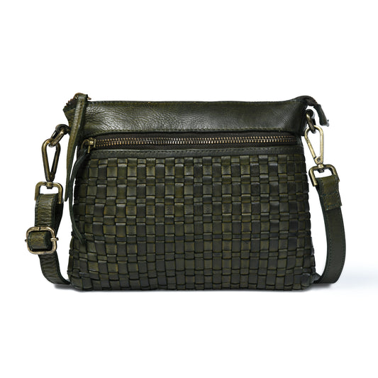 Woven Leather Bag - Olive Green