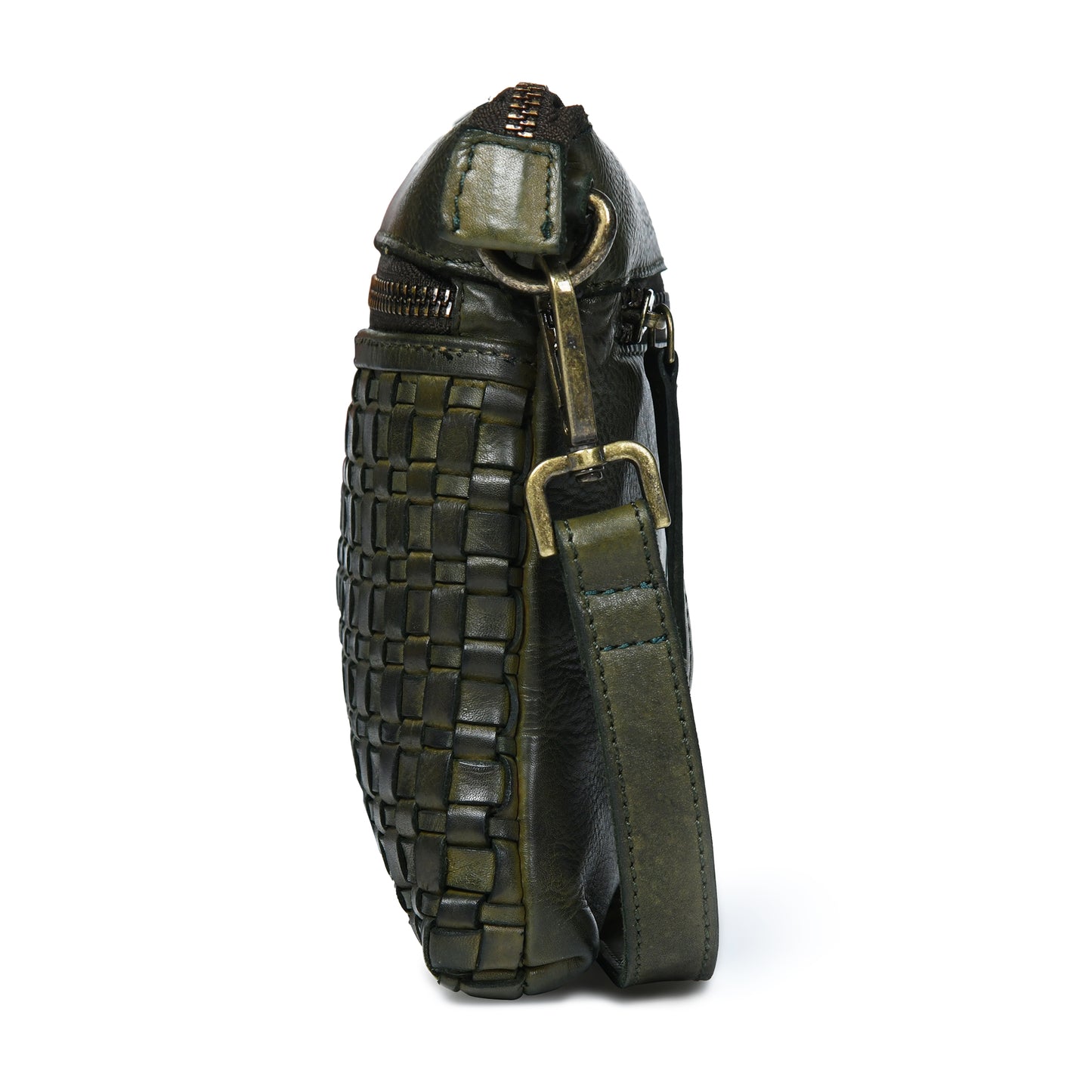 Woven Leather Bag - Olive Green