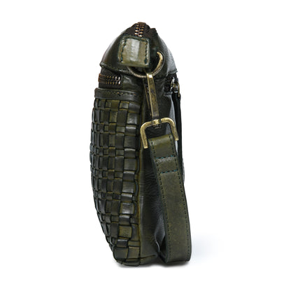Woven Leather Bag - Olive Green