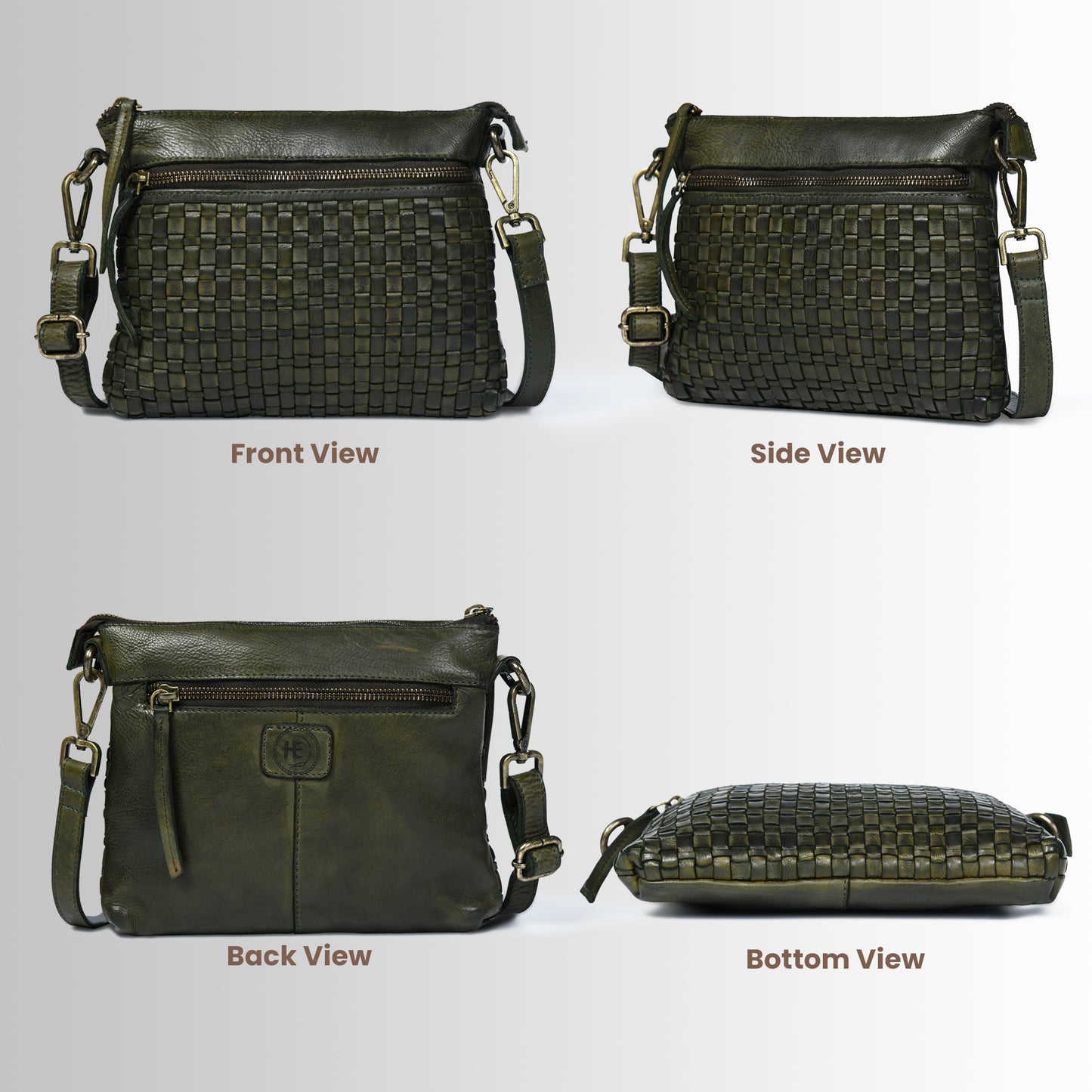 Woven Leather Bag - Olive Green