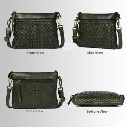 Woven Leather Bag - Olive Green