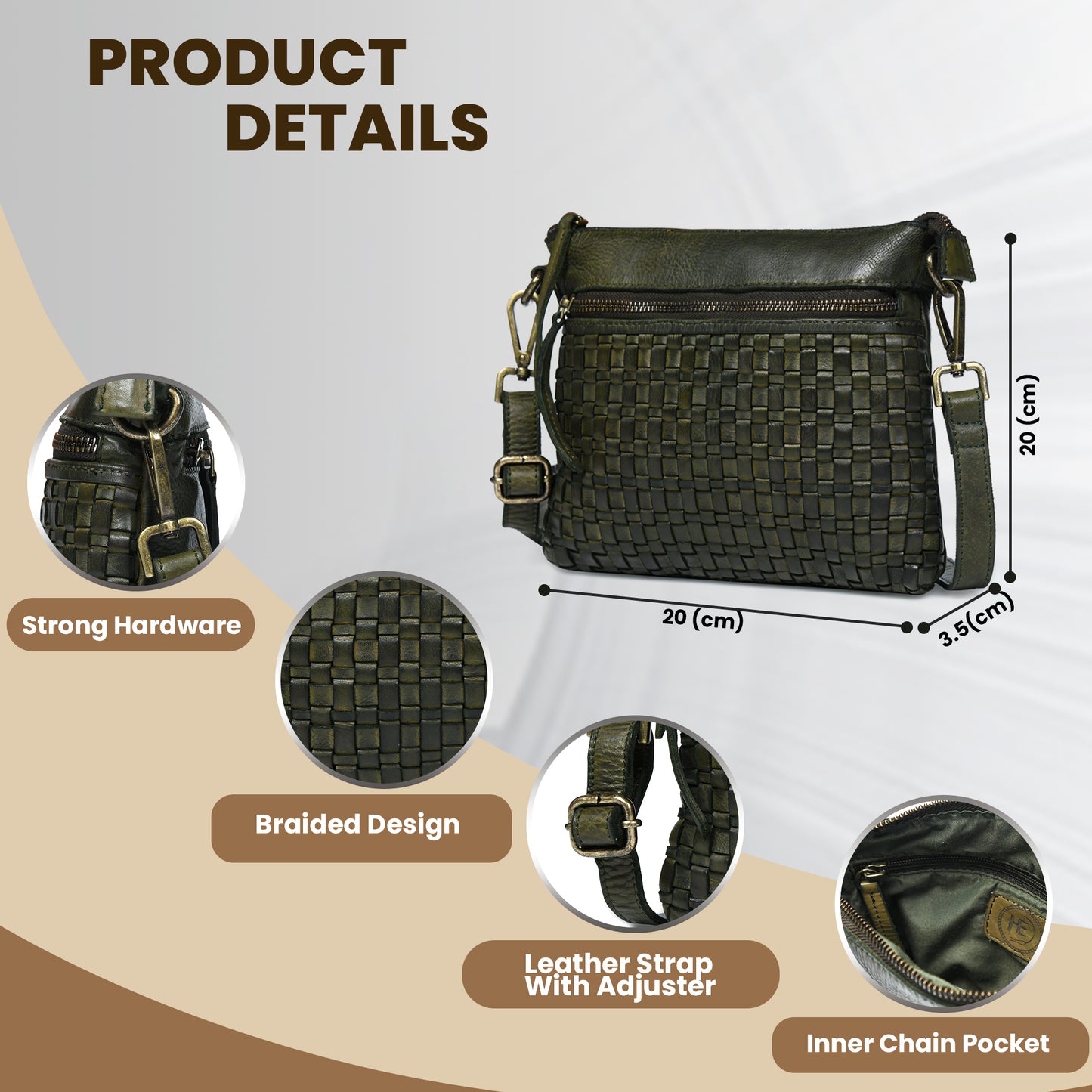 Woven Leather Bag - Olive Green
