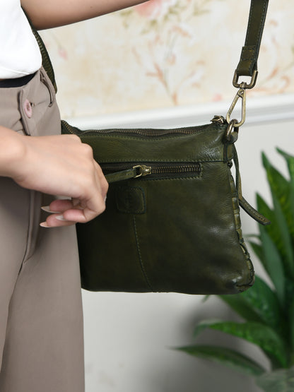 Woven Leather Bag - Olive Green