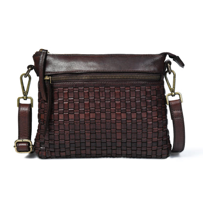 Woven Leather Bag - Maroon Red