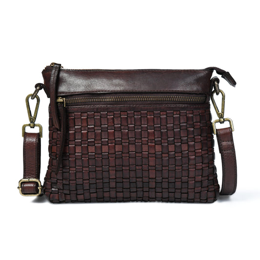 Woven Leather Bag - Maroon Red