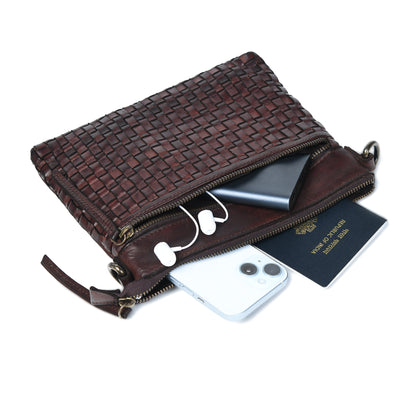 Woven Leather Bag - Maroon Red