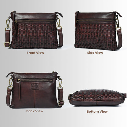 Woven Leather Bag - Maroon Red