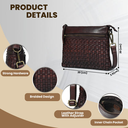 Woven Leather Bag - Maroon Red