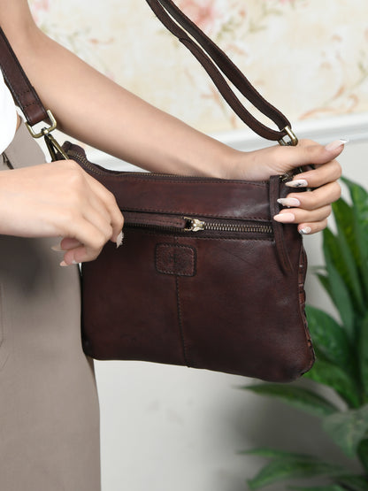 Woven Leather Bag - Maroon Red