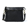 Black Leather Bag - front view with woven texture, handcrafted buffalo leather | Hema Emporium