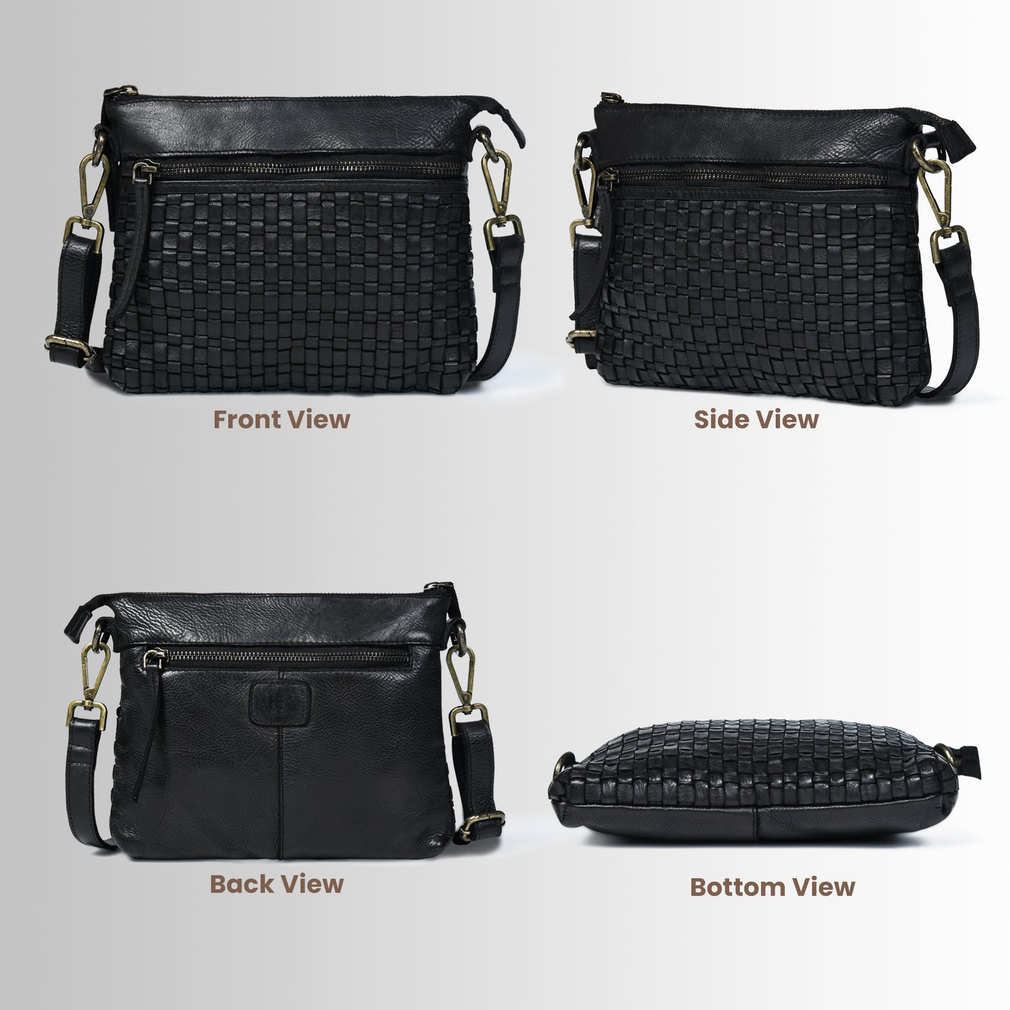 Woven Leather Bag - Black
