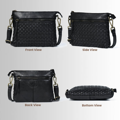 Woven Leather Bag - Black
