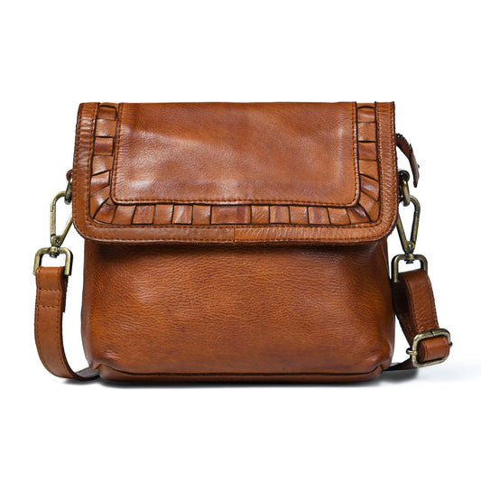 Ruffled Edge Leather Bag - Tan Brown