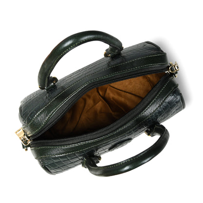 Textured Barrel Satchel - Forest Green