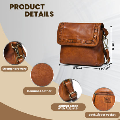 Ruffled Edge Leather Bag - Tan Brown
