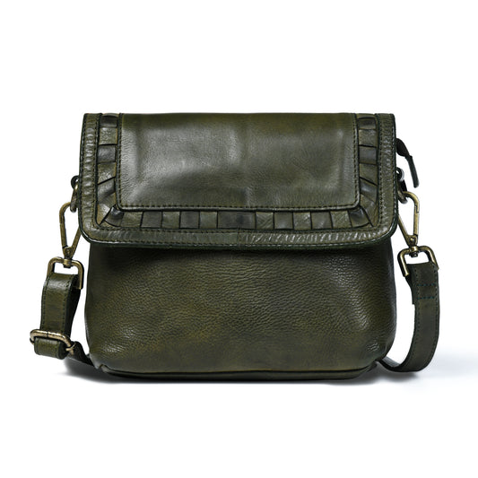 Ruffled Edge Leather Bag - Olive Green