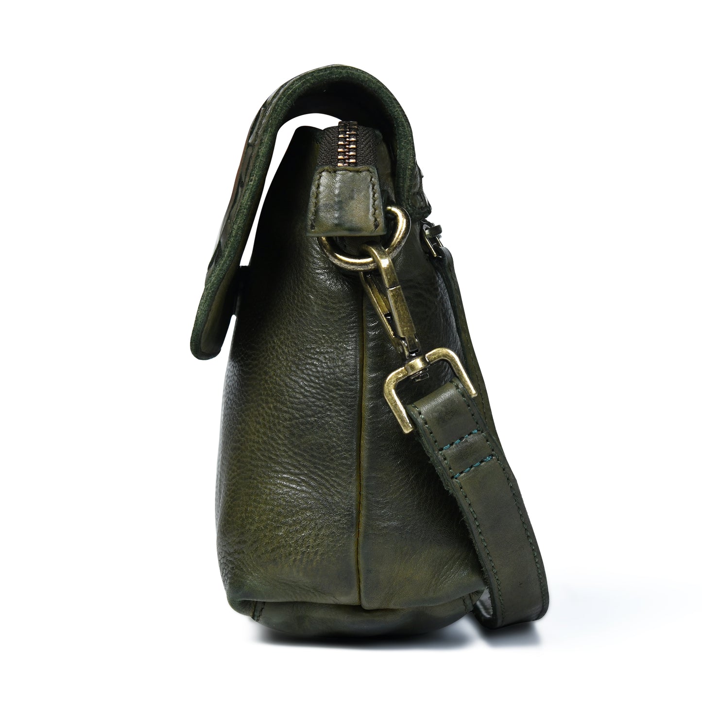 Ruffled Edge Leather Bag - Olive Green
