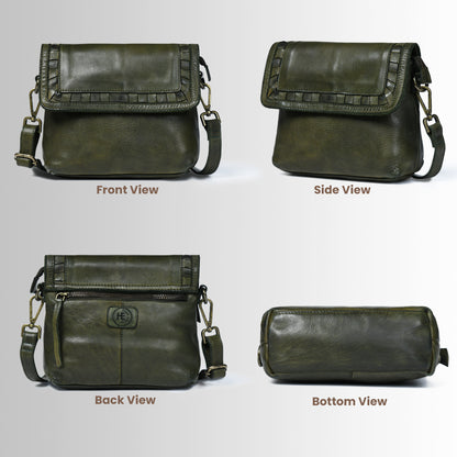 Ruffled Edge Leather Bag - Olive Green