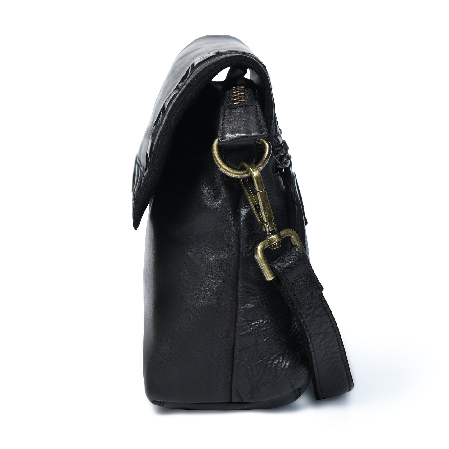 Ruffled Edge Leather Bag - Black