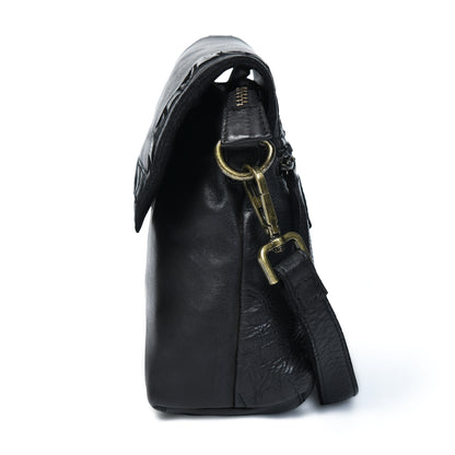 Ruffled Edge Leather Bag - Black