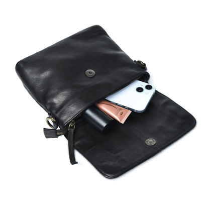 Ruffled Edge Leather Bag - Black
