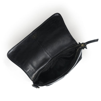 Ruffled Edge Leather Bag - Black