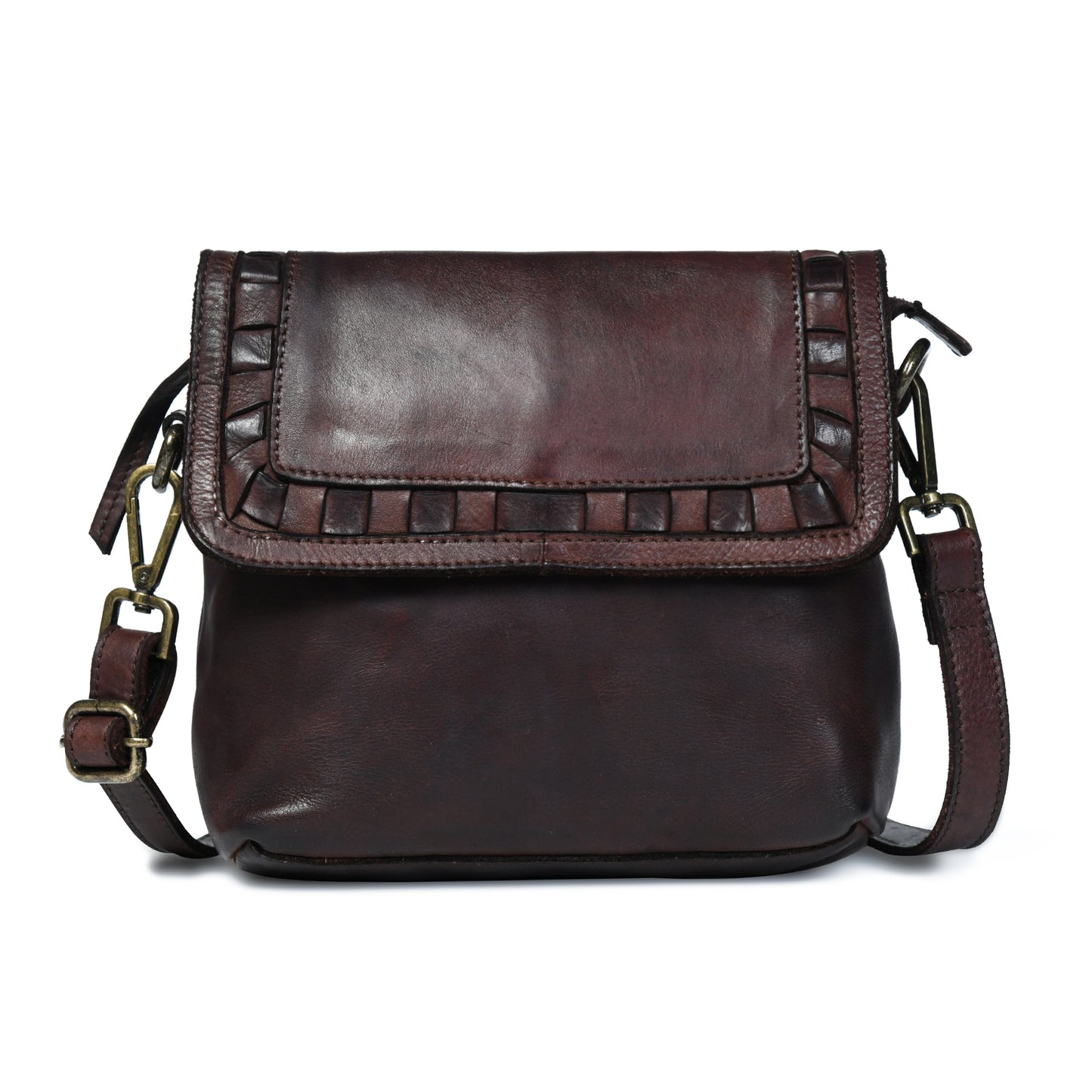 Ruffled Edge Leather Bag - Dark Brown