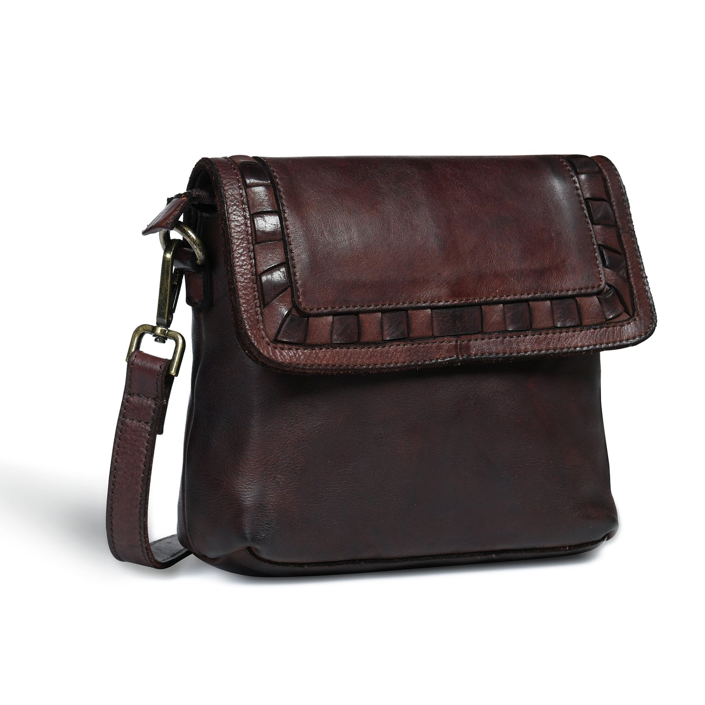 Ruffled Edge Leather Bag - Dark Brown