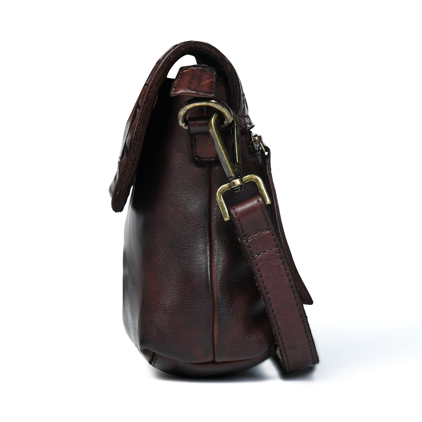 Ruffled Edge Leather Bag - Dark Brown